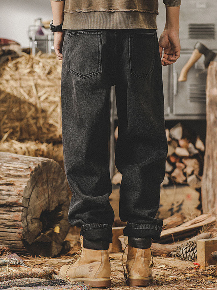 Herren Schwarz‑Gewaschene Loose‑Fit‑Jeans