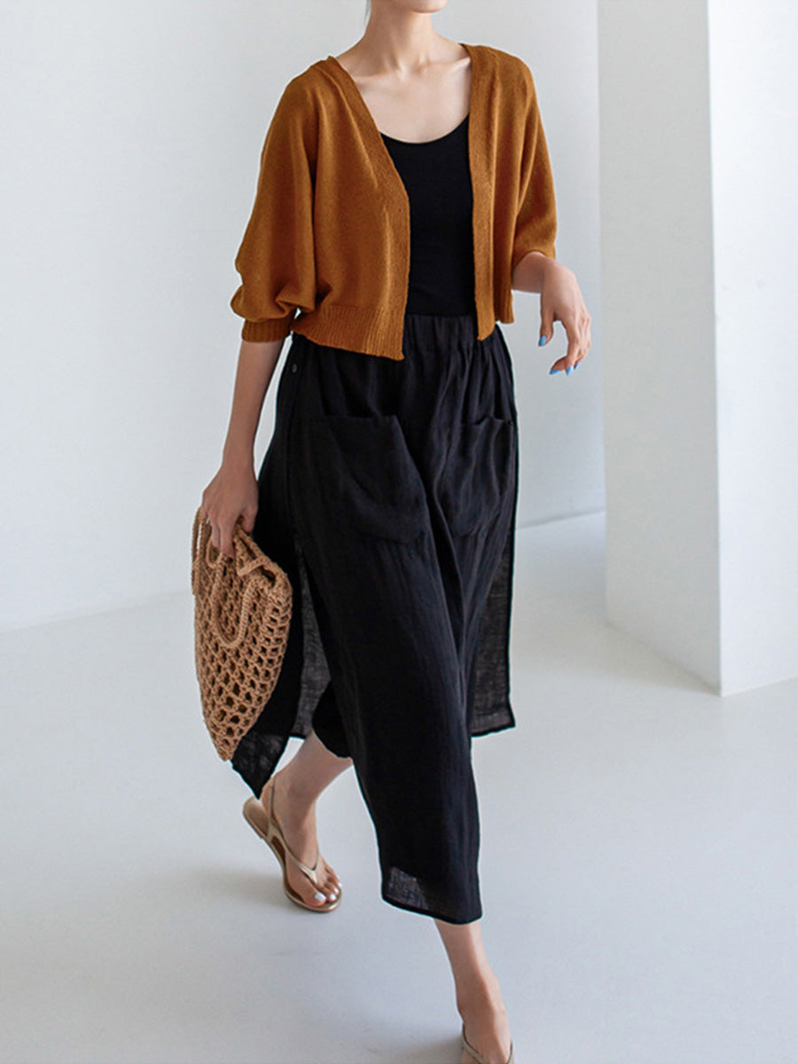 Jupe-culotte ample en lin avec poches
