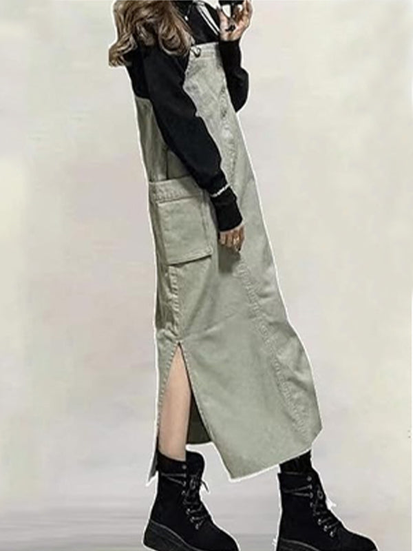 Robe salopette coupe décontractée pour femme avec fentes latérales