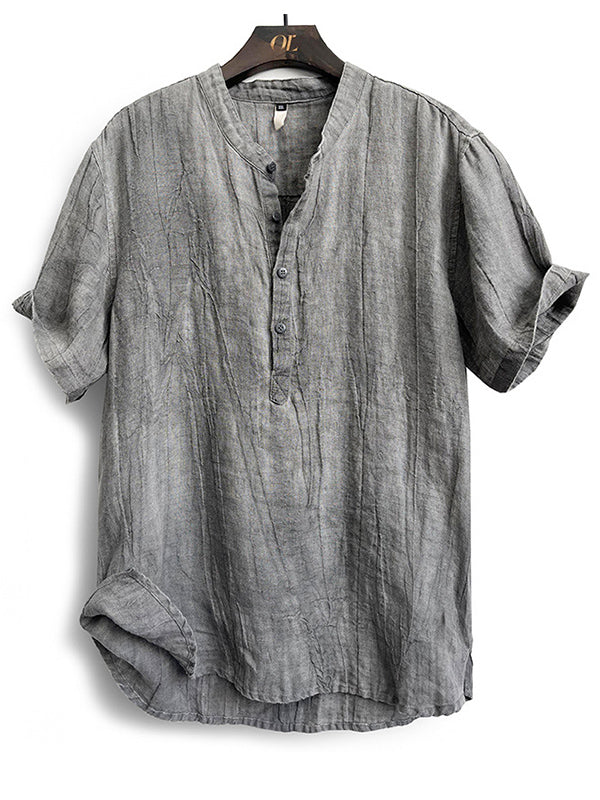 Camicia Henley a maniche corte da uomo in 100% lino