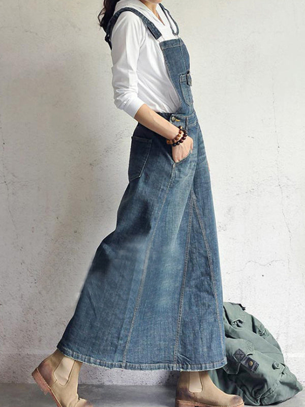 Lässiges Jeans-Overallkleid mit Schlitz hinten