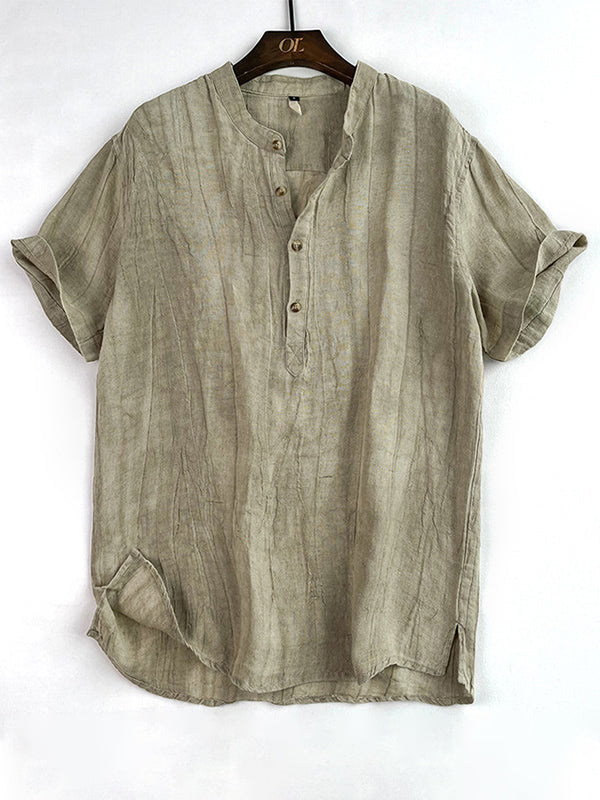 Camicia Henley a maniche corte da uomo in 100% lino