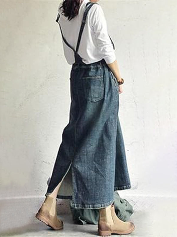 Lässiges Jeans-Overallkleid mit Schlitz hinten