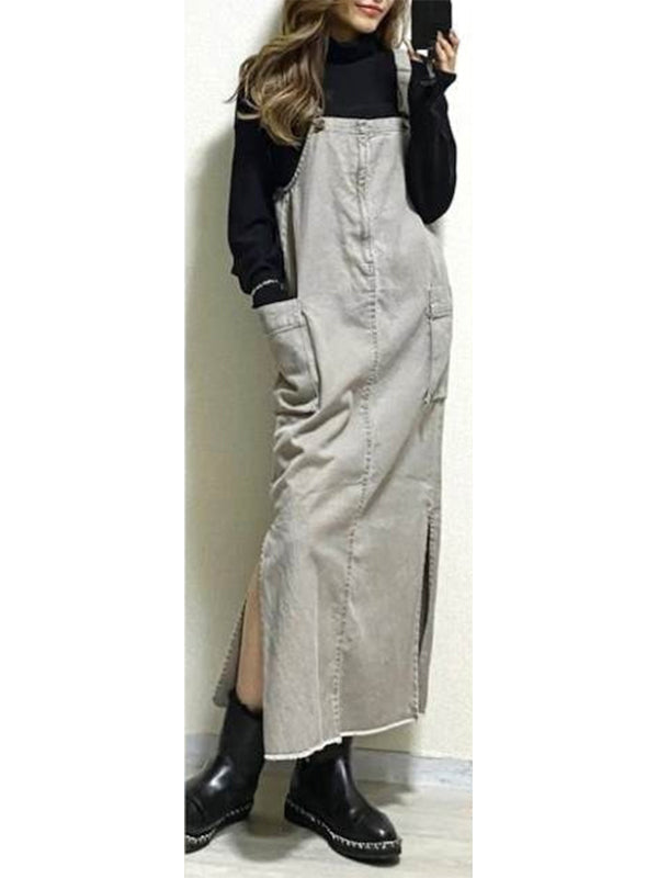 Robe salopette coupe décontractée pour femme avec fentes latérales