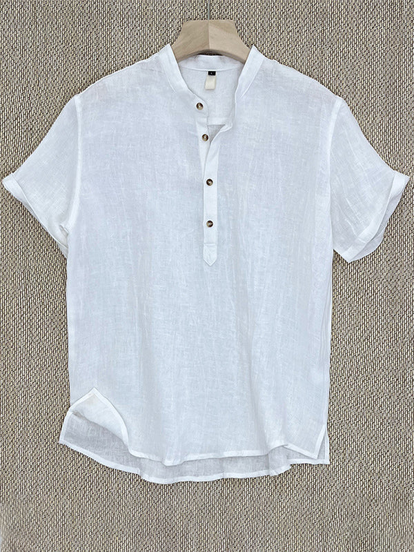 Camicia Henley a maniche corte da uomo in 100% lino