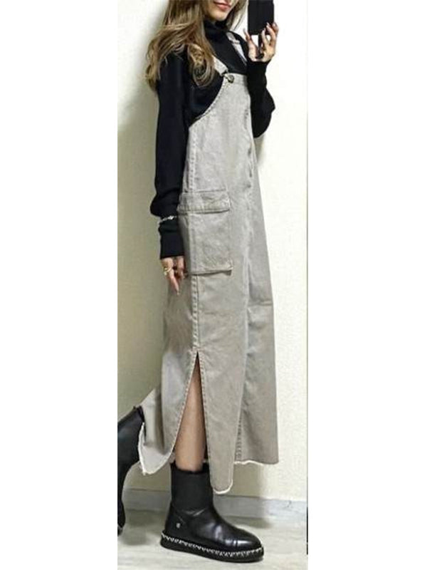 Robe salopette coupe décontractée pour femme avec fentes latérales