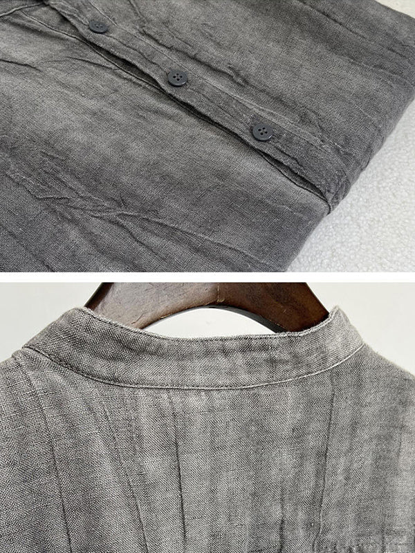 Camicia Henley a maniche corte da uomo in 100% lino