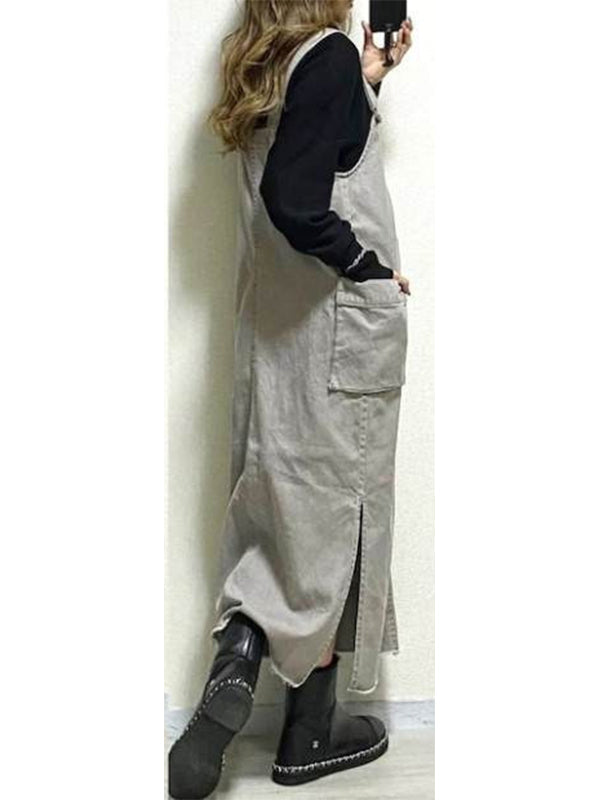 Robe salopette coupe décontractée pour femme avec fentes latérales