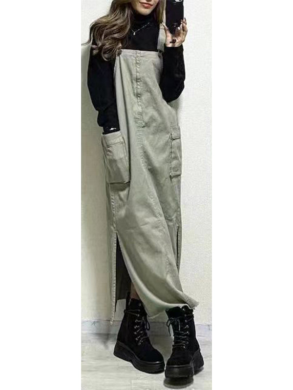 Robe salopette coupe décontractée pour femme avec fentes latérales