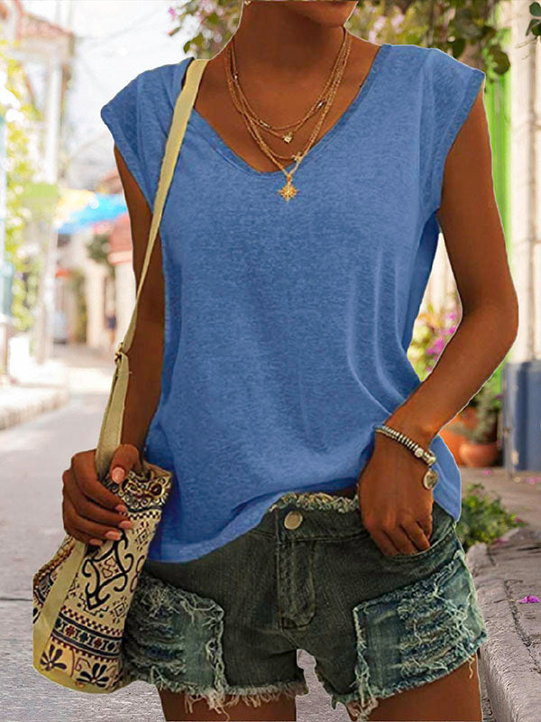Lockeres Damen-T-Shirt mit V-Ausschnitt und Flügelärmeln
