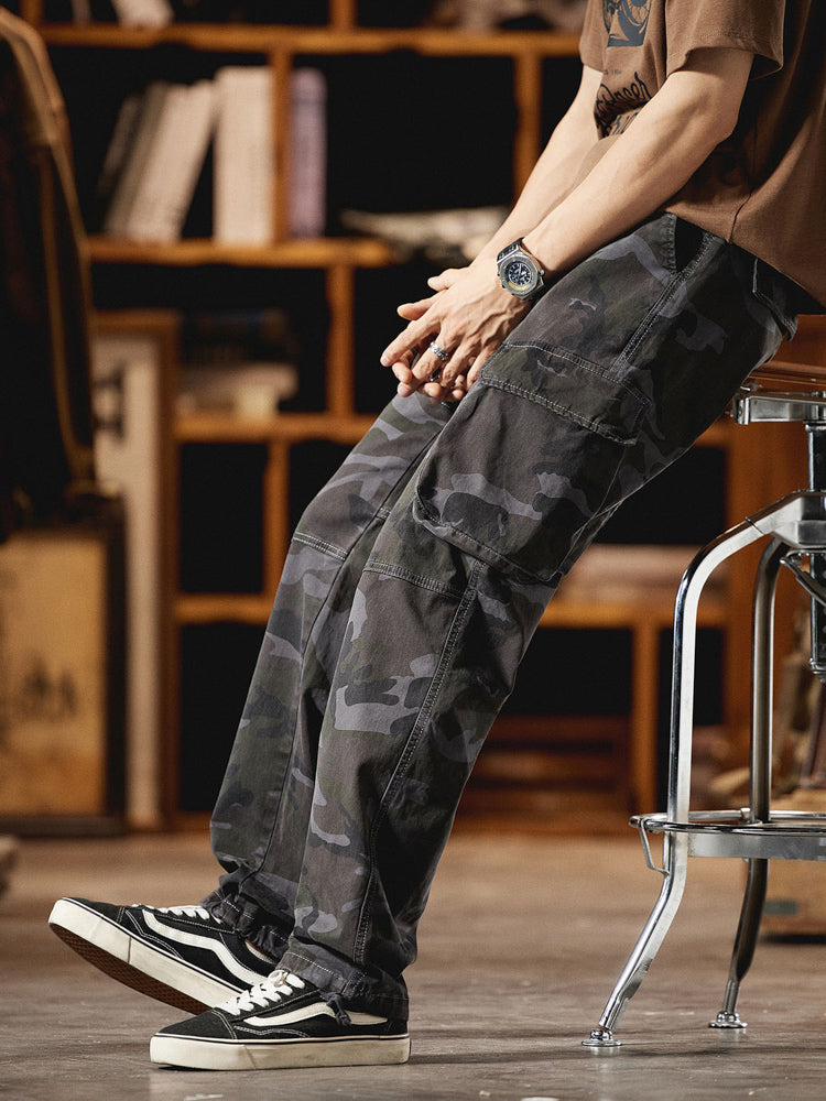 Pantaloni cargo mimetici da uomo ispirati all'American Vintage
