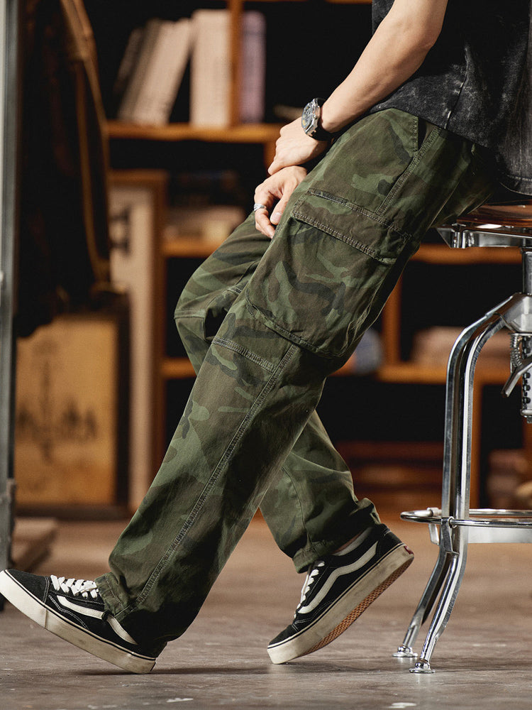 Pantaloni cargo mimetici da uomo ispirati all'American Vintage