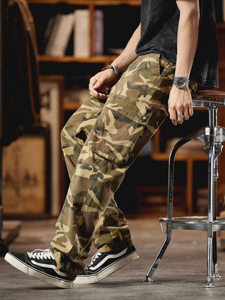 Pantaloni cargo mimetici da uomo ispirati all'American Vintage