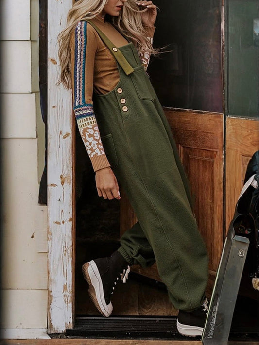 Salopette polaire pour femme avec boutons en coquille de noix de coco