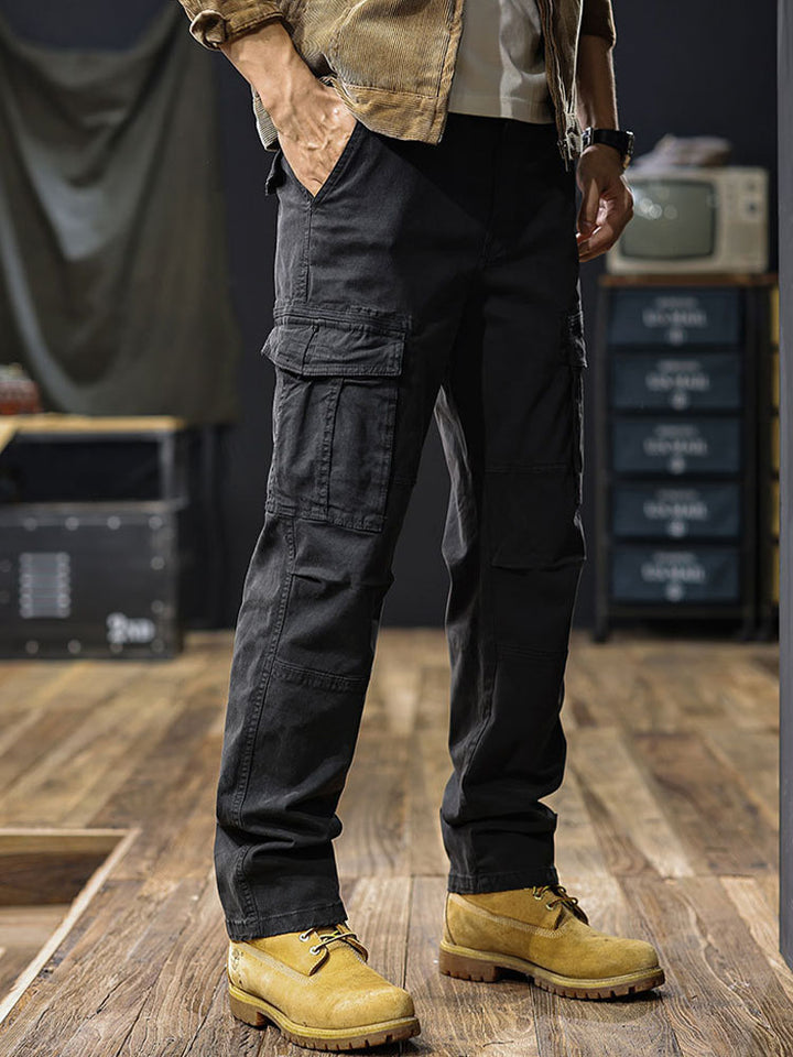 Pantaloni cargo da uomo a gamba dritta con tasche multiple