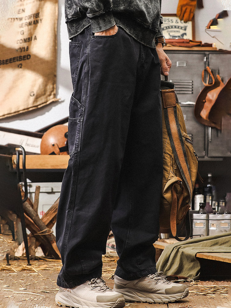 Pantaloni da uomo a gamba larga in 100% cotone, stile cargo rétro