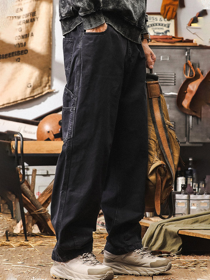 Pantaloni da uomo a gamba larga in 100% cotone, stile cargo rétro