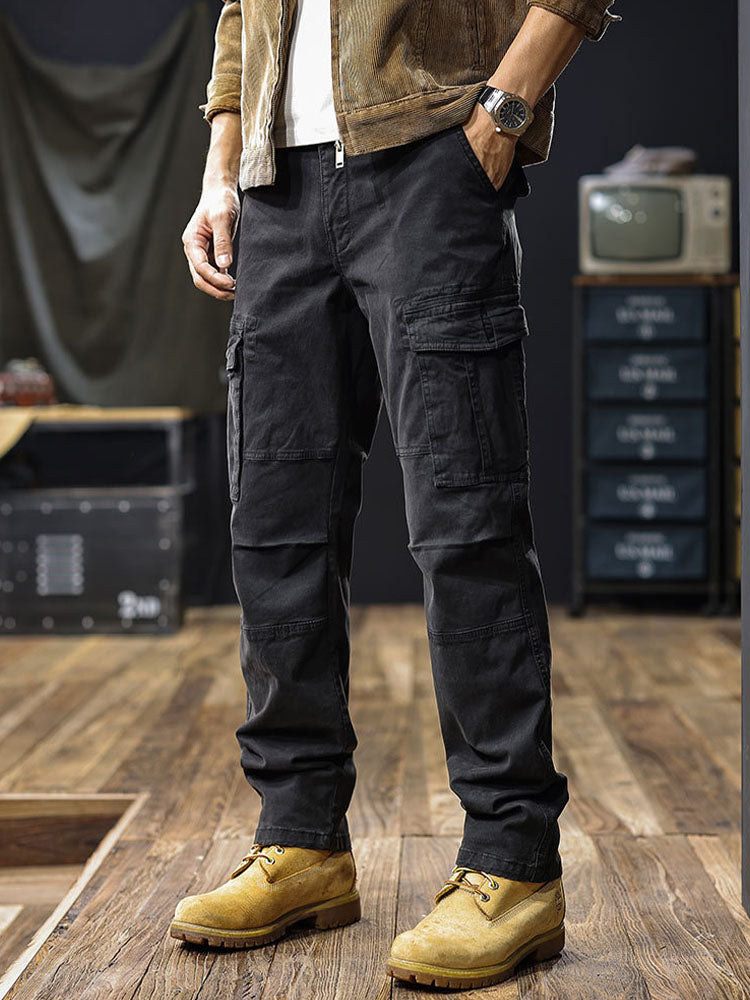 Pantaloni cargo da uomo a gamba dritta con tasche multiple
