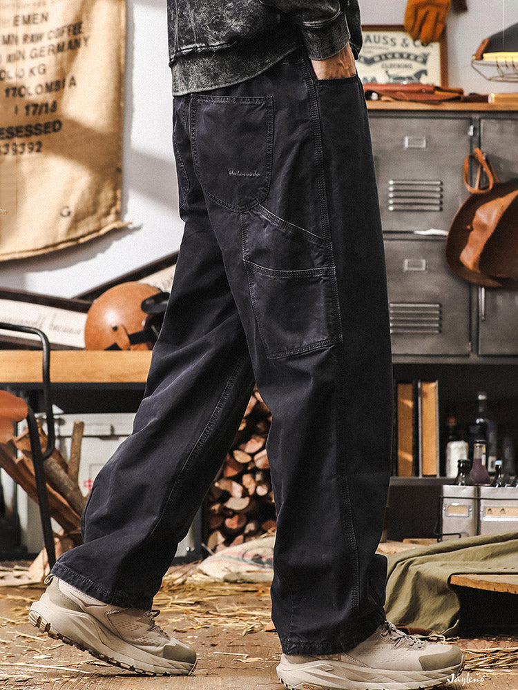 Pantaloni da uomo a gamba larga in 100% cotone, stile cargo rétro