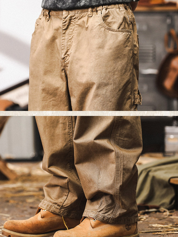Pantaloni da uomo a gamba larga in 100% cotone, stile cargo rétro