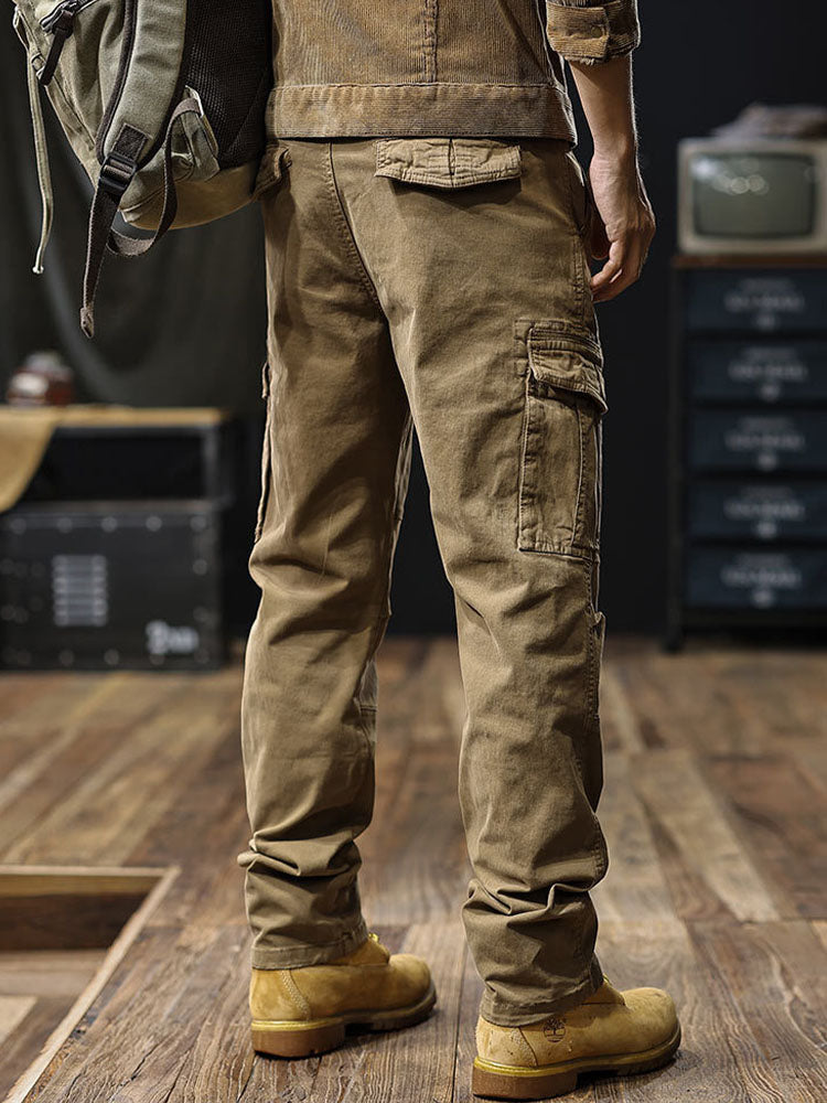 Pantaloni cargo da uomo a gamba dritta con tasche multiple