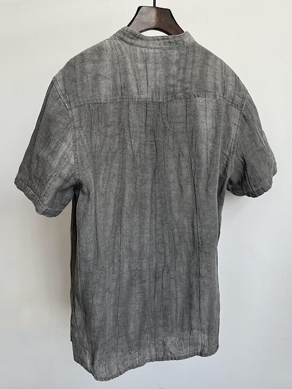 Chemise Henley 100 % lin à manches courtes pour homme