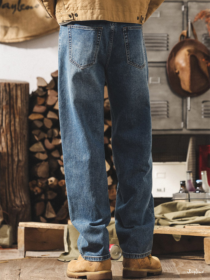 Jeans da uomo in stile rétro con gamba ampia e lavaggio autentico