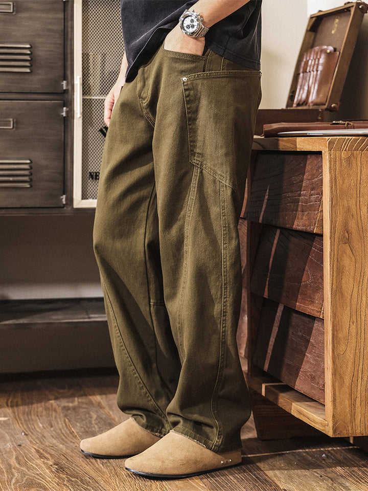 Pantaloni da uomo a gamba larga (wide-leg) in cotone, stile workwear rétro