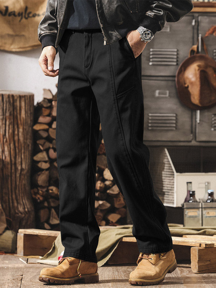 Herrenhose aus 100 % Baumwolle mit weitem Bein und kontrastierenden Nähten im Retro-Stil