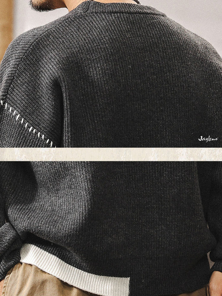 Pull en maille à col rond pour homme, coupe ample avec détails de coutures contrastantes