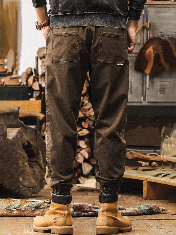 Pantalon de jogging pour homme avec bandes latérales et effet délavé vintage