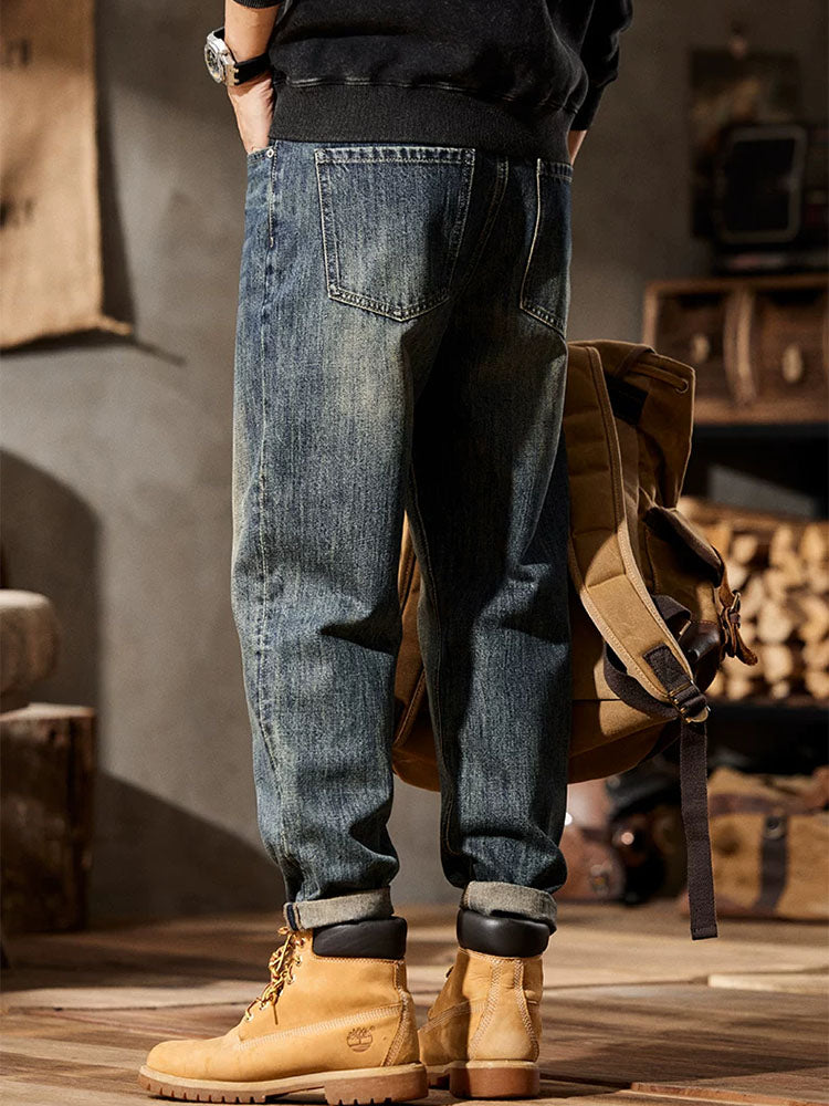 Männer Retro‑Waschen Ballon‑Fit‑Jeans mit Mehrfachtaschen‑Design
