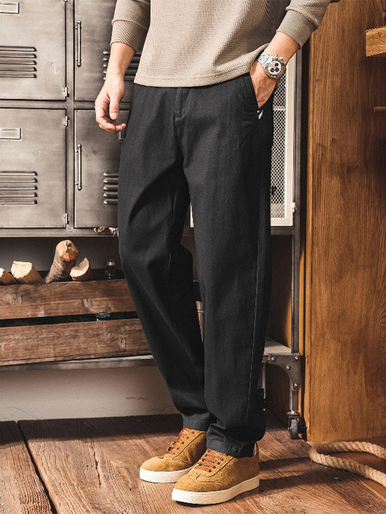 Pantaloni chino da uomo in stile workwear rétro, in cotone con vita elasticizzata