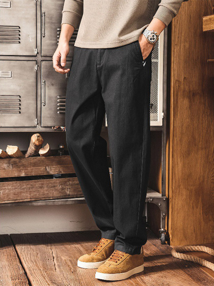 Pantaloni chino da uomo in stile workwear rétro, in cotone con vita elasticizzata