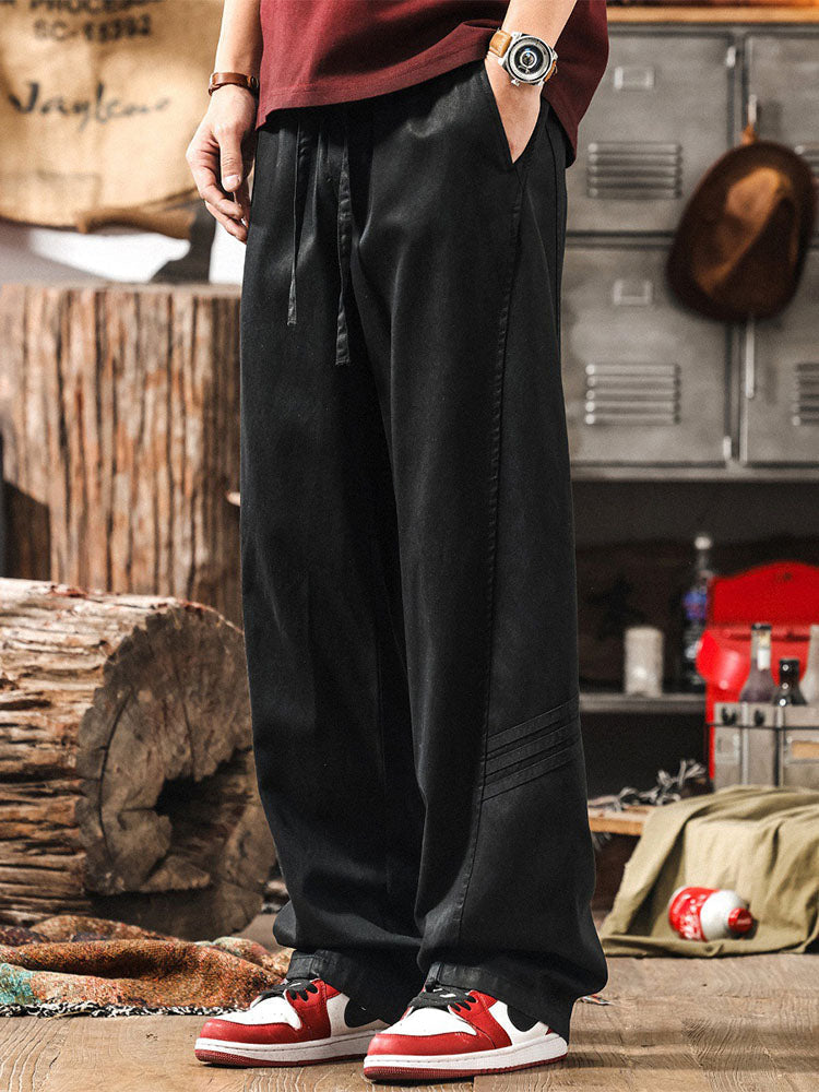 Pantalon décontracté homme en lyocell et coton, jambes larges, cordon de serrage