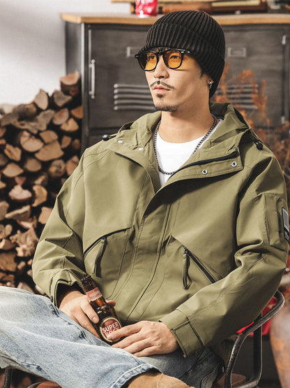 Winddichte Herren-Outdoor-Feldjacke aus Polyester mit Kapuze