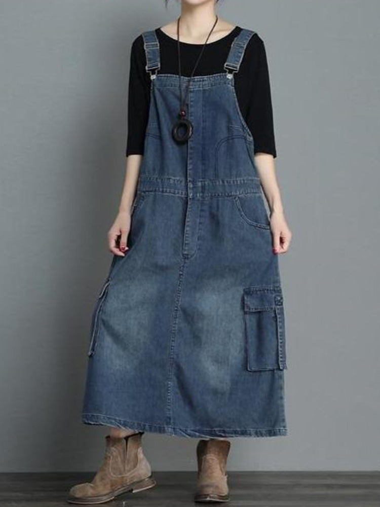 Jeans-Latzkleid mit lockerer Passform