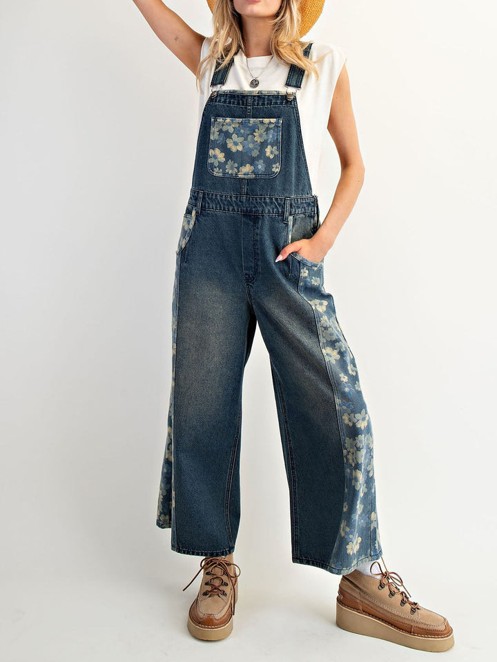 Latzhose aus Denim mit Blumenmuster