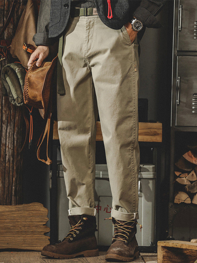 Pantaloni chino da uomo affusolati, effetto vintage