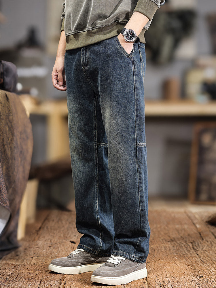 Herren-Jeans mit weitem Bein und Retro-Waschung