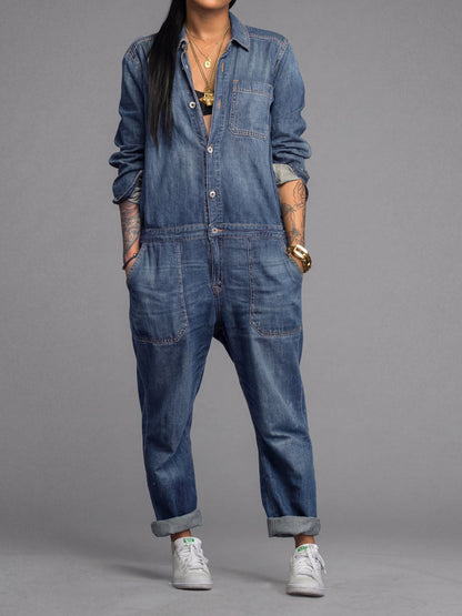 Tuta intera da donna in denim dalla vestibilità comoda