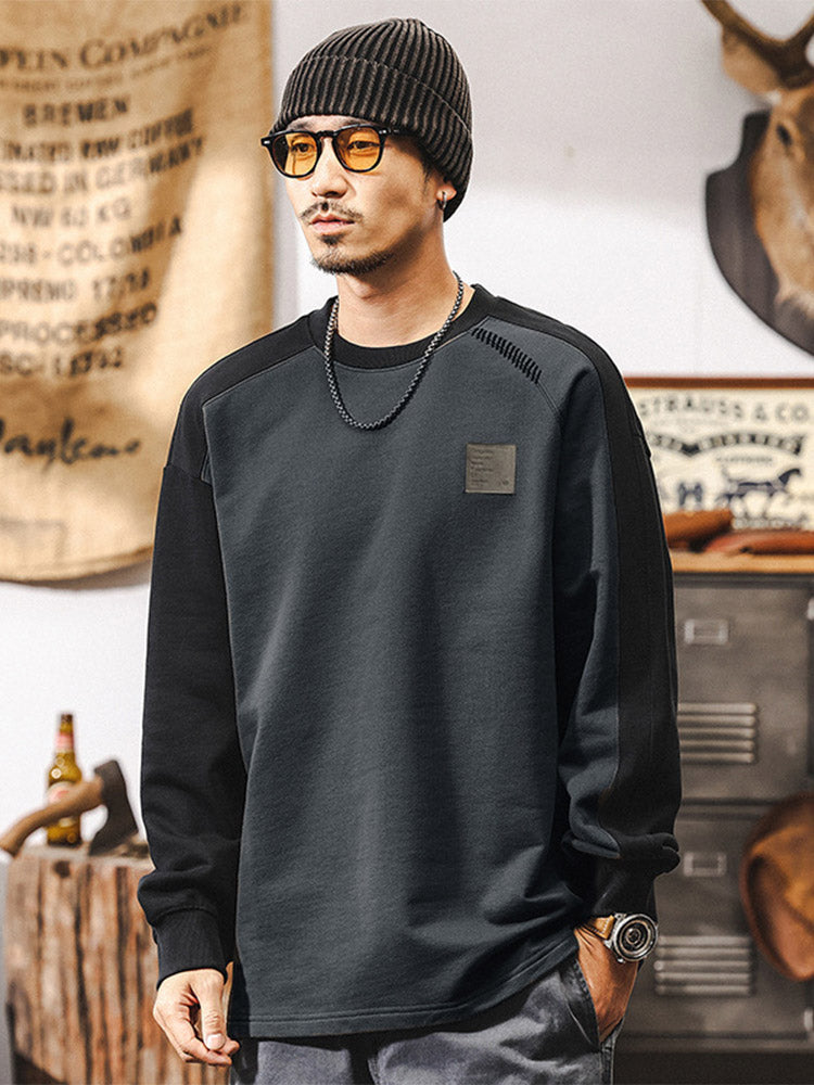 Sweat-shirt pour homme à col rond, 100 % coton, au design « color-block »