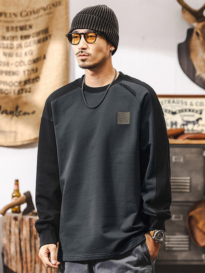 Sweat-shirt pour homme à col rond, 100 % coton, au design « color-block »