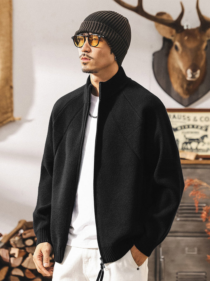 Herren Strickjacke mit Reißverschluss, Stehkragen, modischer Pulloverjacke