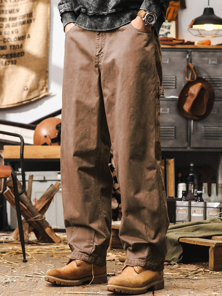 Pantaloni da uomo a gamba larga in 100% cotone, stile cargo rétro