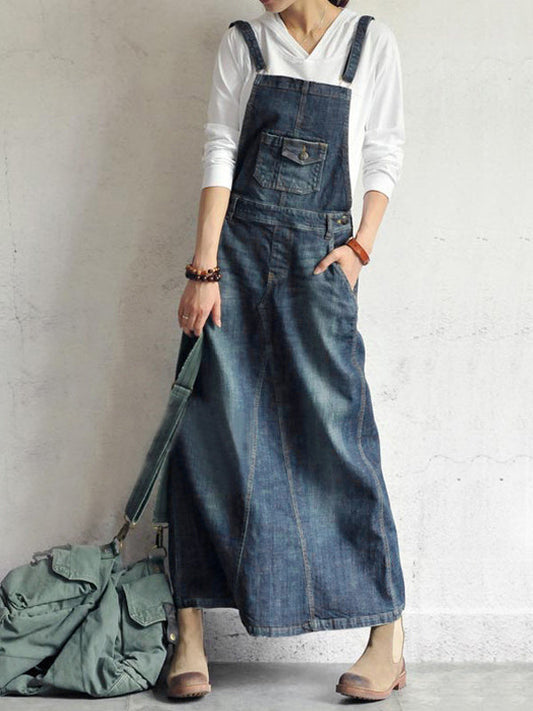 Lässiges Jeans-Overallkleid mit Schlitz hinten