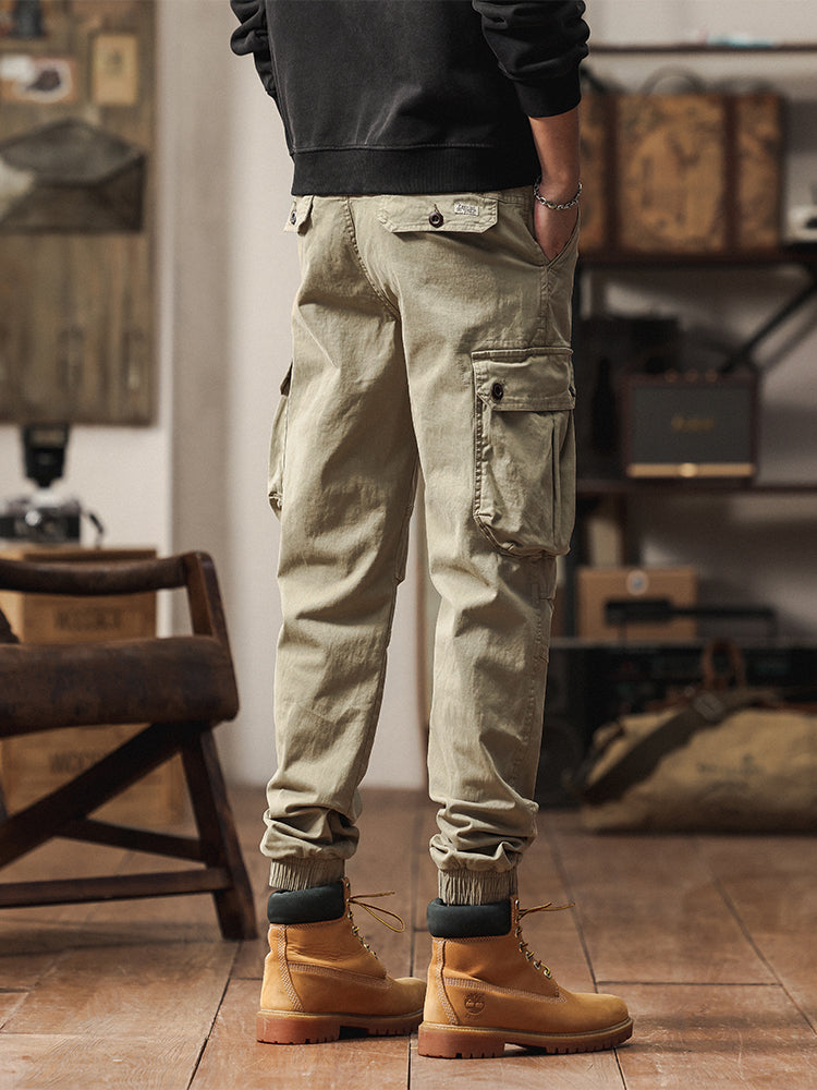Pantalon de jogging cargo fuselé pour homme, style vintage, poches multiples et boutons