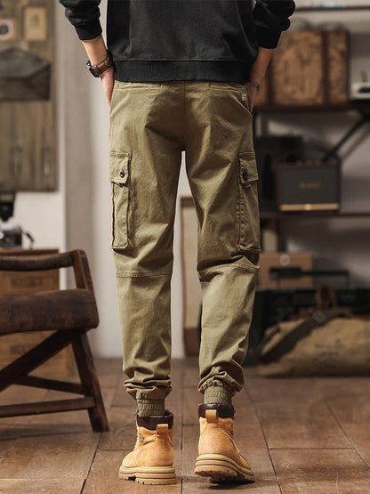 Pantaloni cargo jogger da uomo in stile vintage con multitasche ed elastico