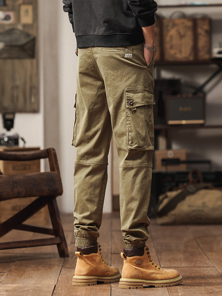 Pantaloni cargo jogger da uomo in stile vintage con multitasche ed elastico