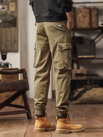 Pantaloni cargo jogger da uomo in stile vintage con multitasche ed elastico